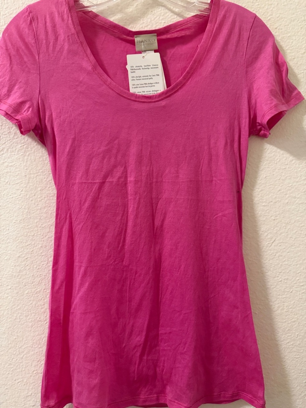 Hanro Short Sleeve Scoop Neck Tee in Fuchsia Pink
